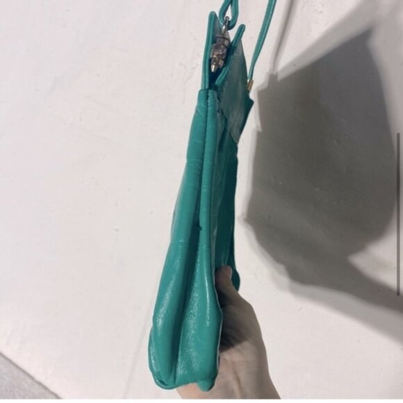 Vintage Green Leather Cross Body Bag Purse - Picture 5 of 11